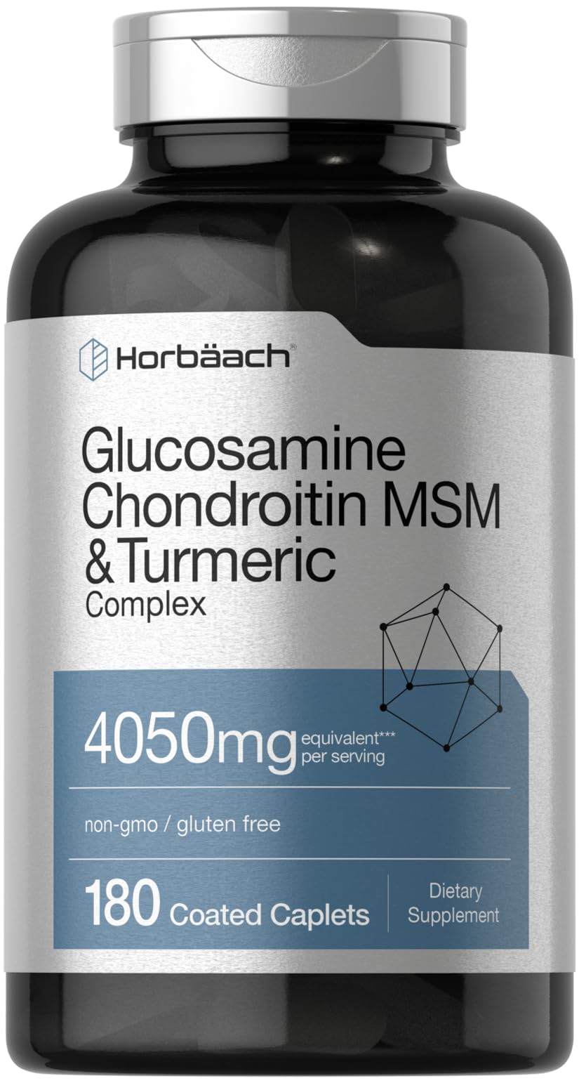 Horbäach Glucosamine Chondroitin MSM | 4050 mg | 180 Caplets | with Turmeric | Triple Strength Formula | Non-GMO & Gluten Free Supplement