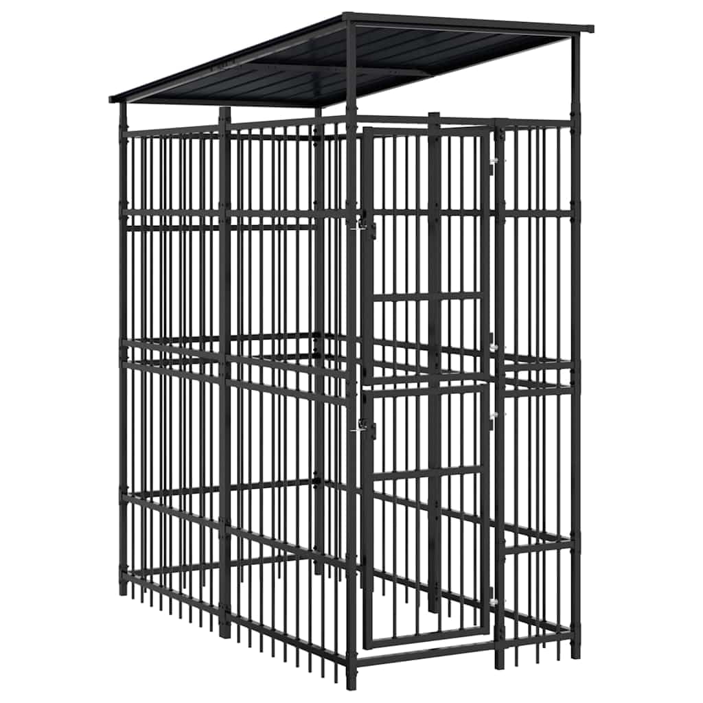 Gabbia per Cani da Esterno con Tetto in Acciaio 103 x 200 x 228 cm Nero