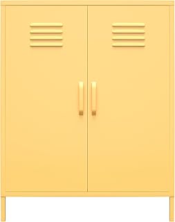 Novogratz Cache 2-Door Yellow Metal Locker Storage Cabinet - Versatile 3-Shelf Organizer for Home, Pantry or Garage