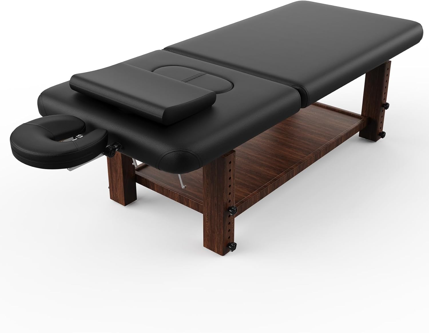 pouseayar Wood Heavy Duty Stationary Massage Table with Adjustable Face Pillow and Adjustable Legs, Adjustable Backrest for Treatment, Physical Therapy, Spa Facial Professional Massage Bed