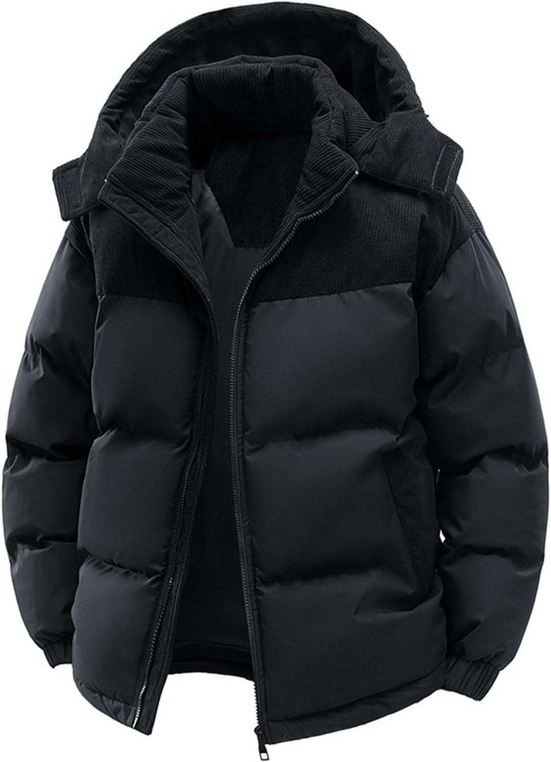 evzosrz Men Puffer Jacket Hooded Thicken Padded Insulated Warm Winter Coat Down Parka Jacket Ski Coat with Removable Hood