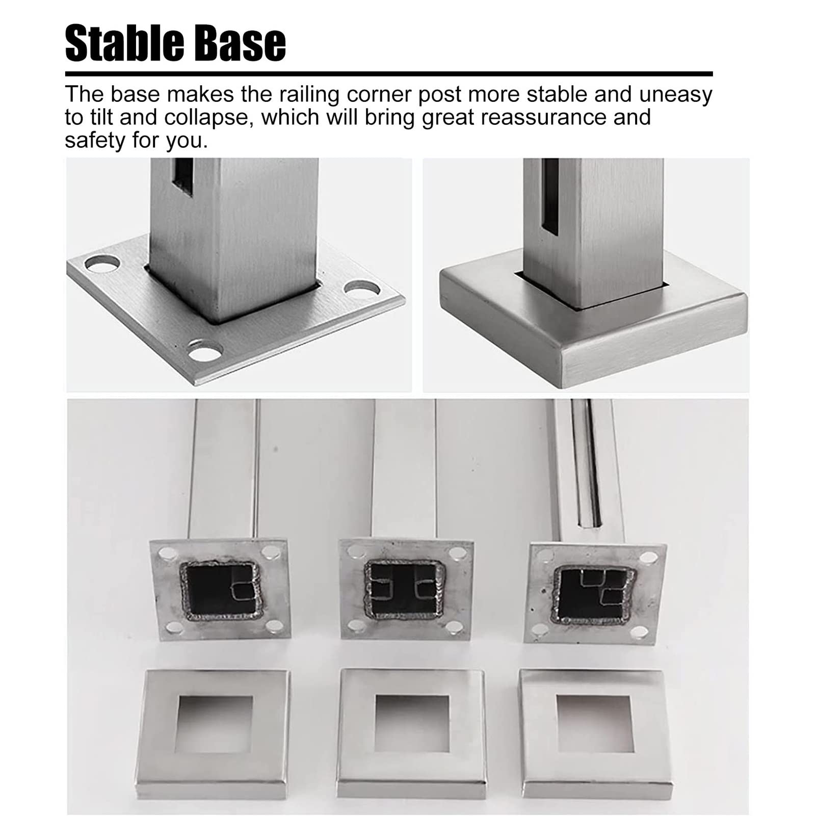 Montanti per balaustra in Vetro per Ponte, connettore in Vetro in Acciaio Inossidabile Argento con scanalatura, connettore per Recinzione Quadrata per corridoi,Silver-End Post-105CM/41.3 in