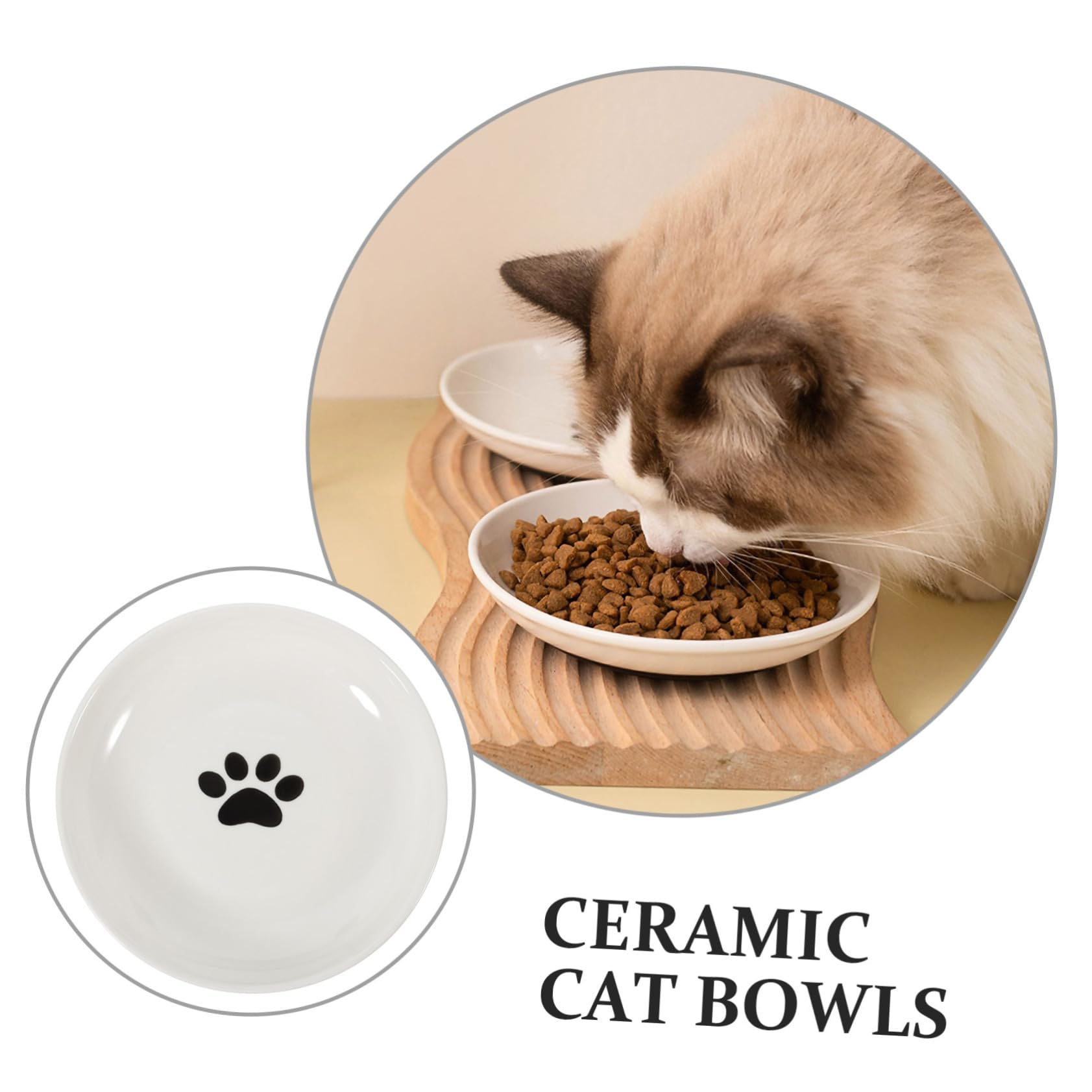 VANZACK Ciotola per Gatti in Ceramica, 3 Pezzi, Bassa e Ampia, Fondo Antiscivolo in Silicone, per Piccoli Gatti, Pappa e Acqua
