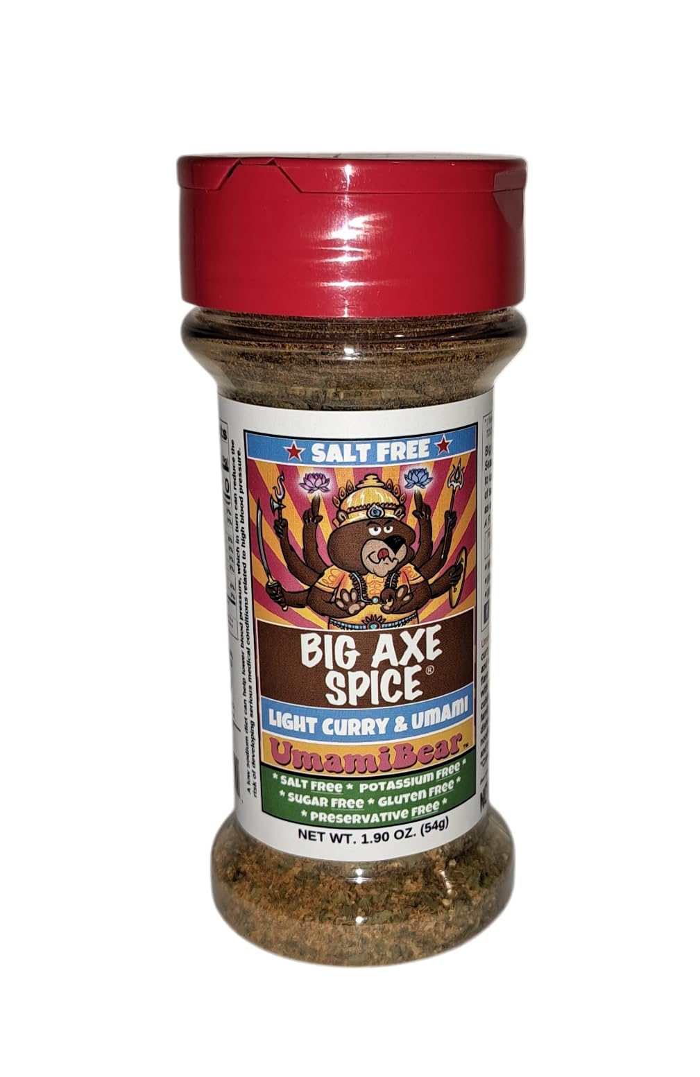 Big Axe Spice UmamiBear - Salt Free Light Curry and Umami Seasoning Blend - Salt Free, Sugar Free Gluten Free Preservative Free ~ Vegan, Kosher & Halal Friendly
