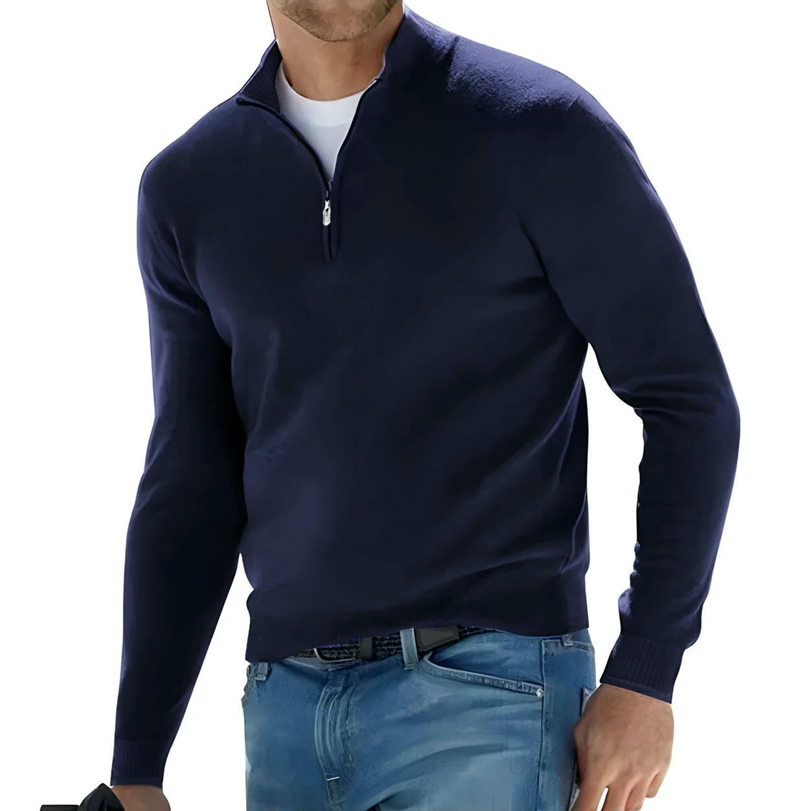 Maglione Uomo Pullover A Maniche Lunghe da Maglioni con Mezza Cerniera Lavorato Maglia Scollo V Streetwear Traspirante Oversize-Grigio Scuro-XXXL Asiatico (75-90 kg)