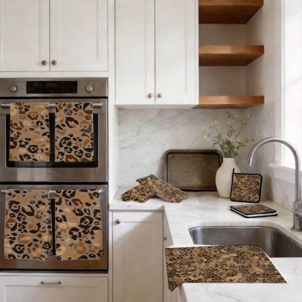9PCS Leopard Print 4 Cucina Decor e Accessori Set