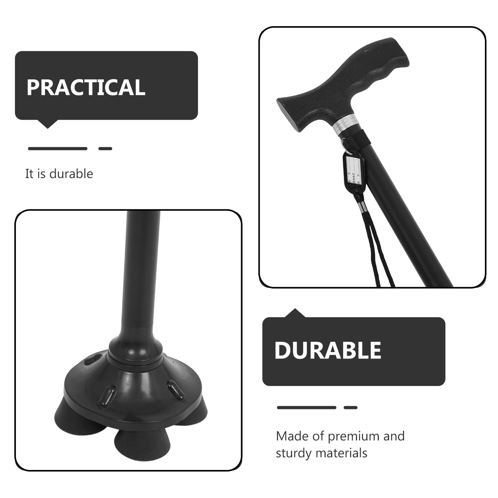 Mipcase Bastón Plegable de Aleación de Aluminio Ajustable para Personas Mayores con Base Desmontable Antideslizante de Dos y Cuatro Patas Ligero y Portátil para Movilidad y Seguridad en