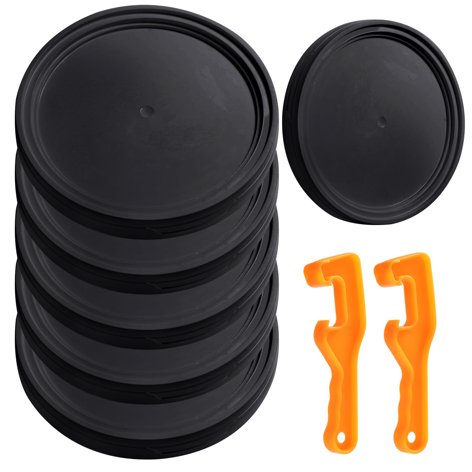 6 Pack 5 Gallon Plastic Bucket Lids wit with 2 Plastic Bucket Lid Opener Leak-Proof Seal Fits 3.5-7 Gal Pails for Pet Food, Paint, Industrial & Home Storage(Black)