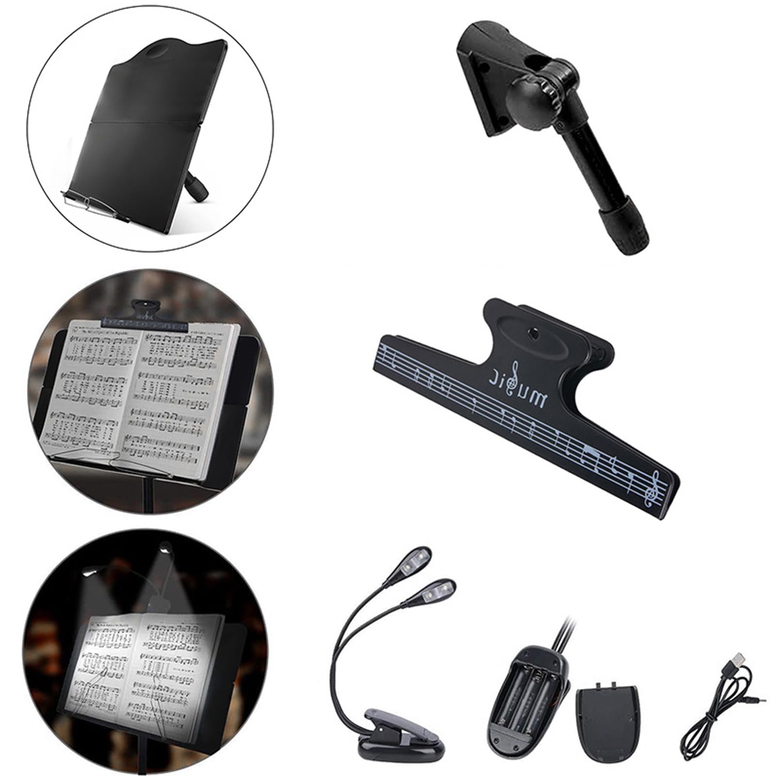 Atril Portátil para Partituras, con Funda Y Luz, con Bandeja Plegable, Estable, Altura Ajustable, Capacidad De Carga De 4 Kg, para Interpretaciones Instrumentales, Bandas Y,
