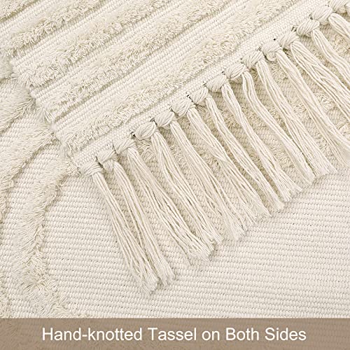 Boho Bathroom Rug 2' X 3',Washable Linear Tufted Throw Rug For Kitchen,Beige Woven Cotton Rug With Tassels For Bedroom,Small Accent Carpet For Entryway Laundry Room #TOP5