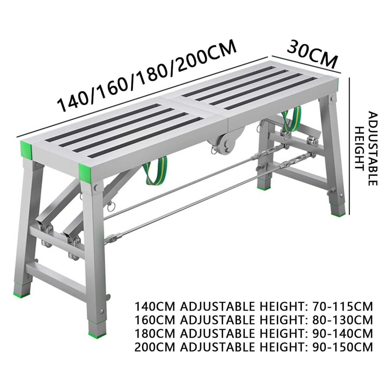 Plataforma de Trabajo de Acero al Carbono, Plataforma de Trabajo Plegable, Taburete de Escalera de Torre de Andamio Multiusos de Altura Ajustable para Limpieza de Techos
