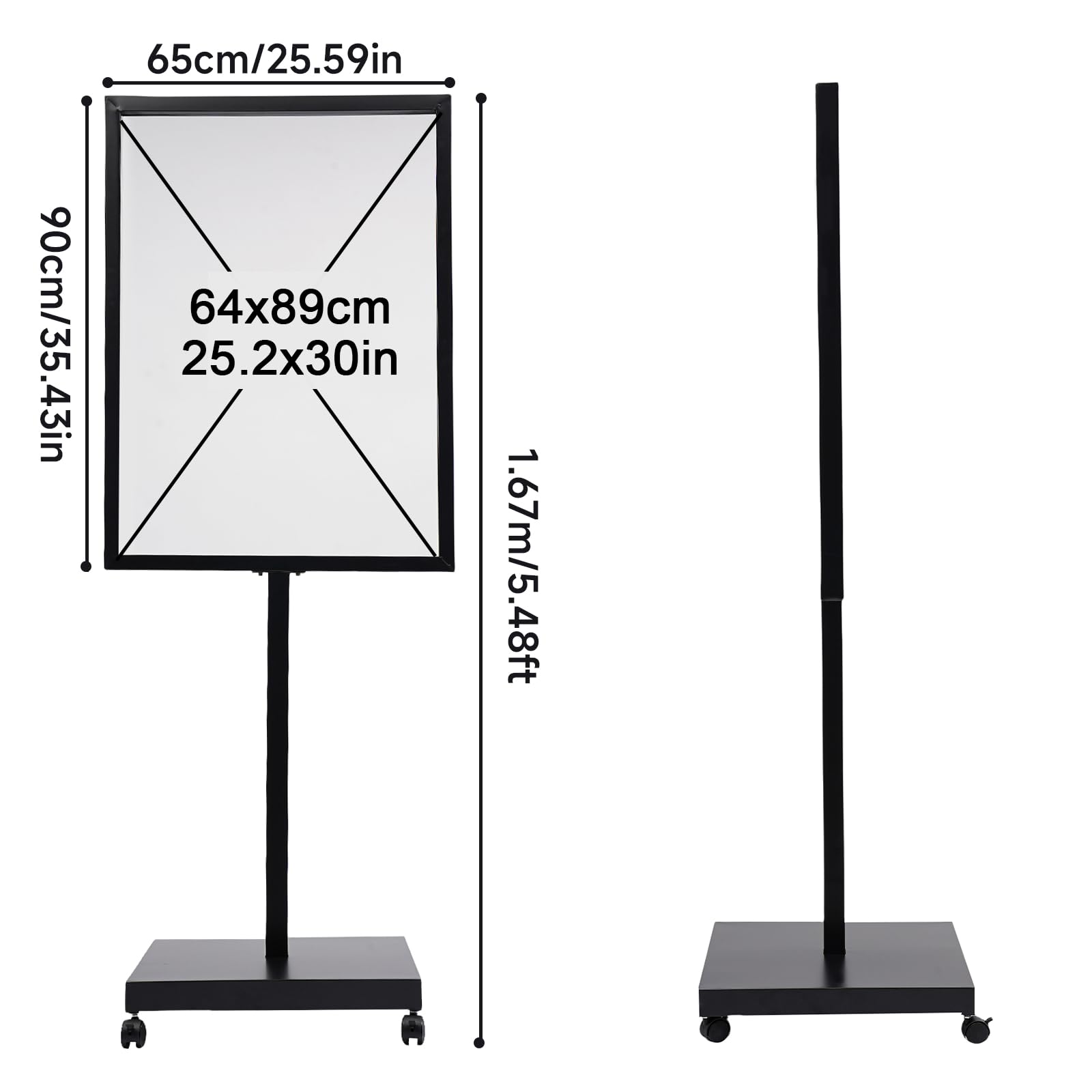 Soporte de información 64 x 89 cm negro para carteles, soporte de suelo, 167 cm de altura, soporte para carteles, soporte publicitario para bodas, ferias, tiendas minoristas y menús