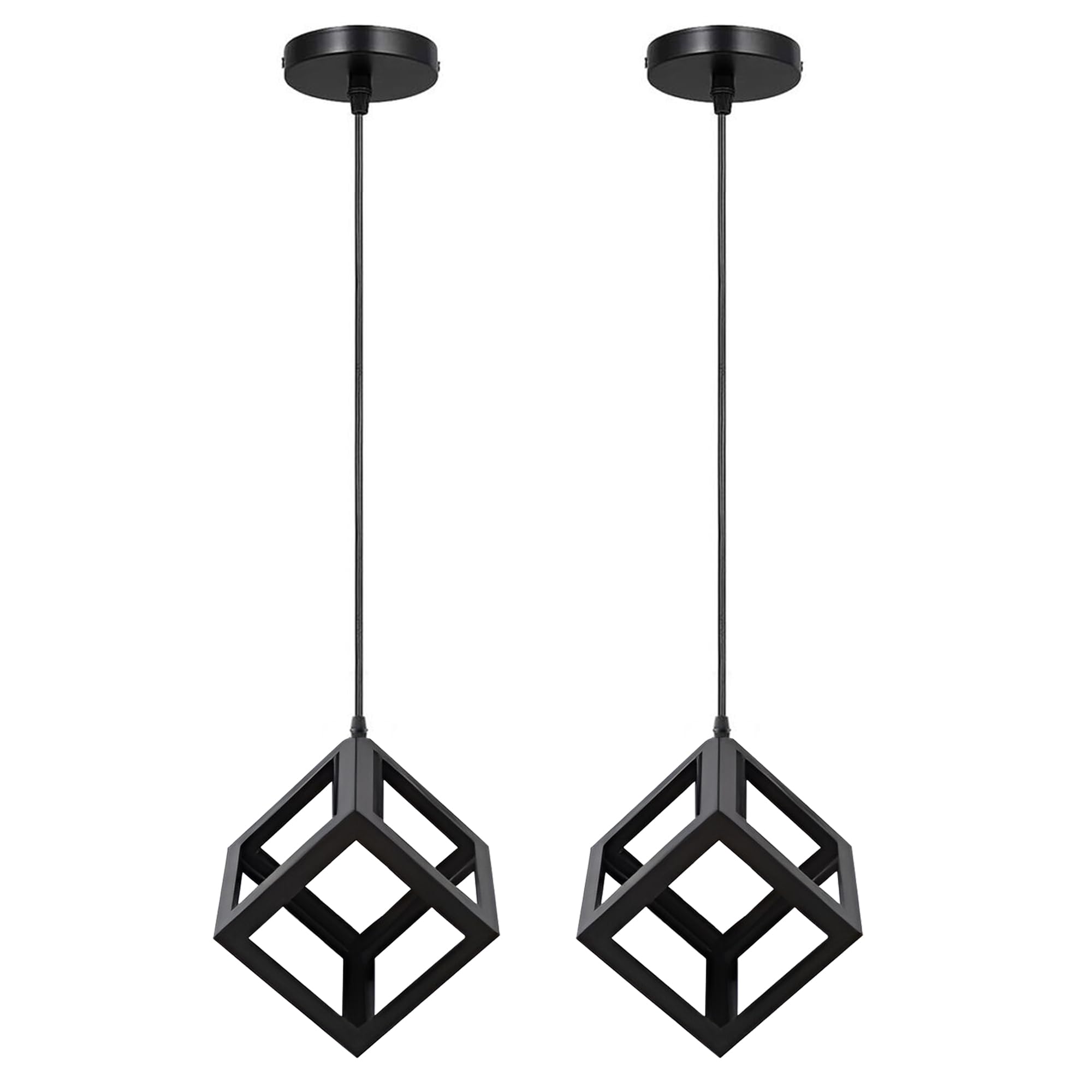 LEDSone Vintage Industrial Metal Wire Cage Bulb Guard Lampshade DIY Ceiling Pendant Light (Black Square cage 2 Pack)