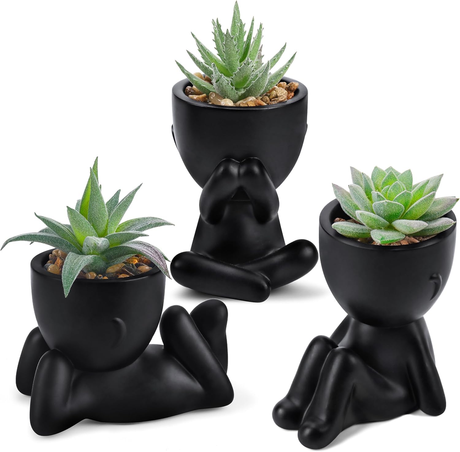 Der Rose 3 Stück Sukkulenten Künstliche Pflanze für Badezimmer, Schlafzimmer, Wohnzimmer, Zimmer,Tisch Deko, Aesthetic Room Decor(Schwarze