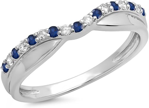 Banda de protección de contorno apilable de oro de 14 quilates con zafiro azul y diamante blanco para aniversario de boda