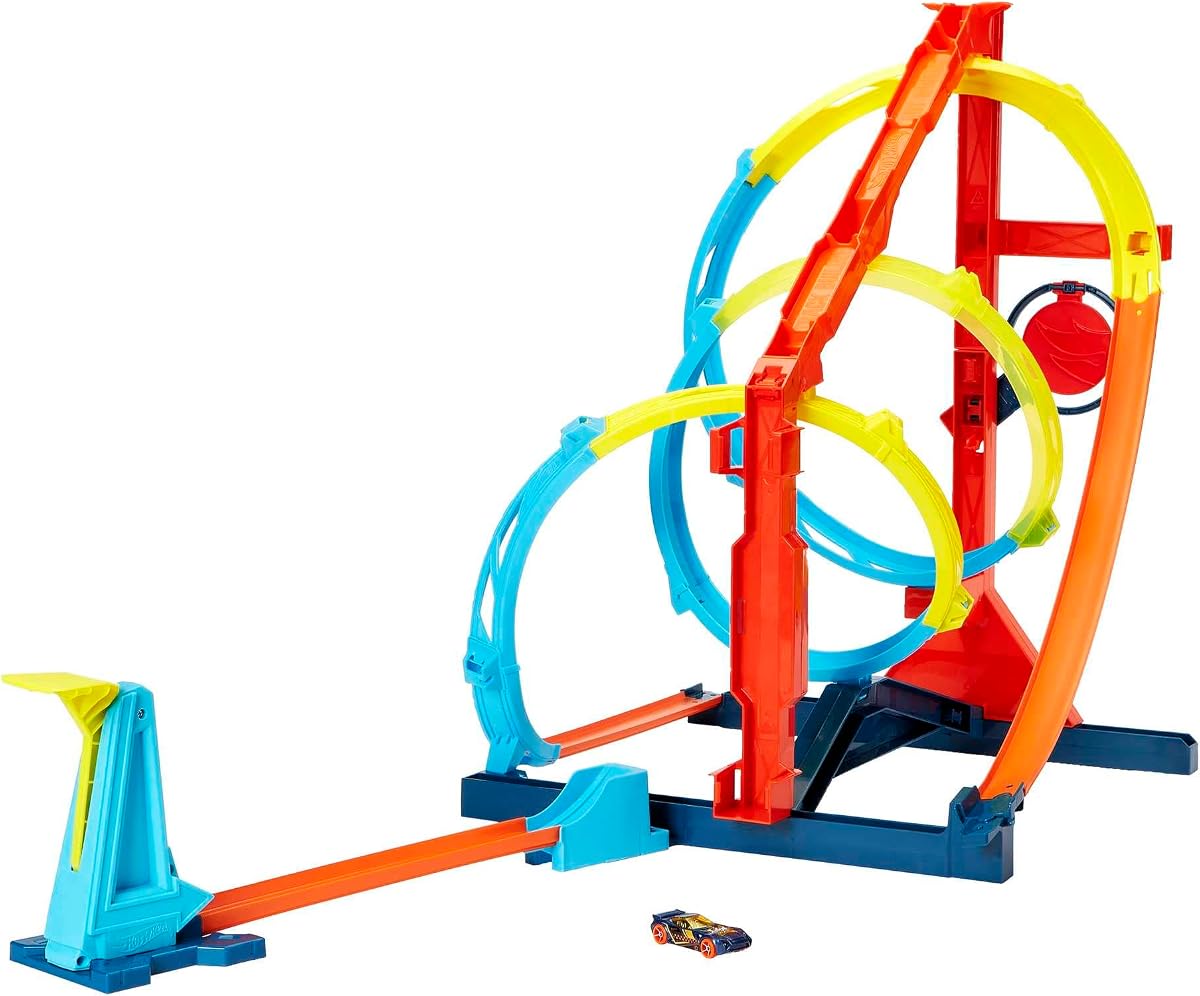 Toy Car Track Set, Track Builder Unlimited Corkscrew Twist Kit Playset & 1:64 Scale Vehicle, 2 Ways to Race, Connects to Other Tracks