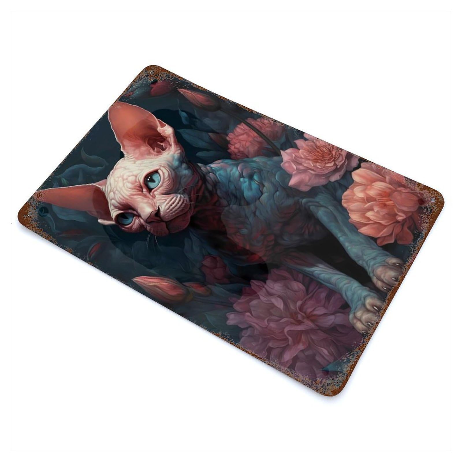 Vintage Rust Metal Sign with Devon Rex Cat Dream Design 11.8"x7.9", for Garage, Bar And Workshop Decor, Retro Wall Decor