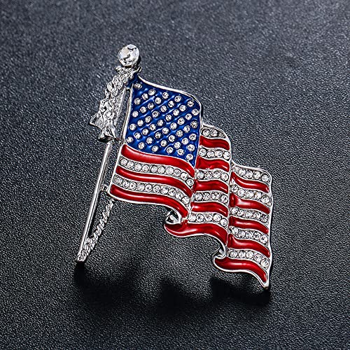 Image of USA Flag Lapel Pin Cute Rhinestone Painting Oil Enamel Brooch Crystal Flagpole Bag Clothes Fashion Jewelry American Flag Badge