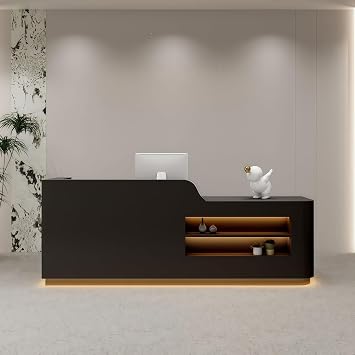 64" Reception Desk Luxury Front Desk Checkout Counter Retail Counter, Custom Logo Available, Ambient Lighting for Premium Commercial Spaces, Style A