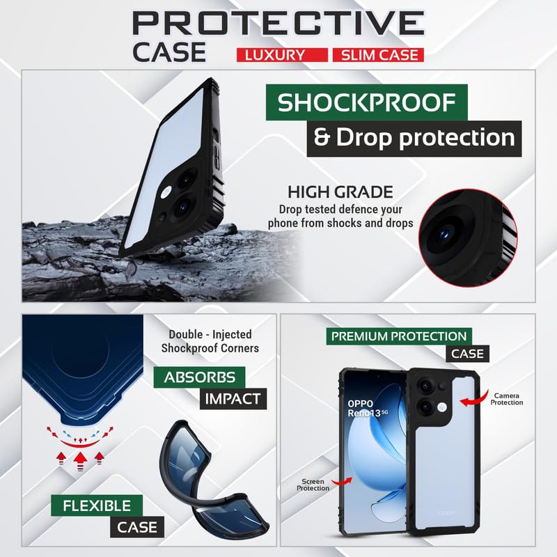 Image of AIBEX Crystal Clear Back Cover Case for Oppo Reno 13 5G | Transparent Non-Yellowing Shockproof Bumper Case | 360 Protection | Slim Fit | PC + TPU Hybrid