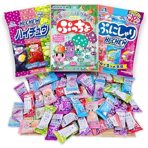 Hi Chew Assortments Haichu Japanese Soft Candy Taffy Bags (3 Bag Set - Fruit Assort 86g, Puni Shari 68g, Puccho Fruit Mix 88g) Cover