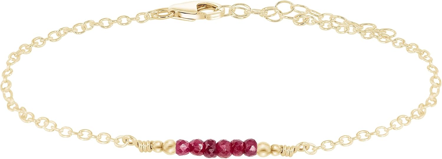 Luna Tide Ruby Faceted Bead Bar Anklet in 14k Gold Fill