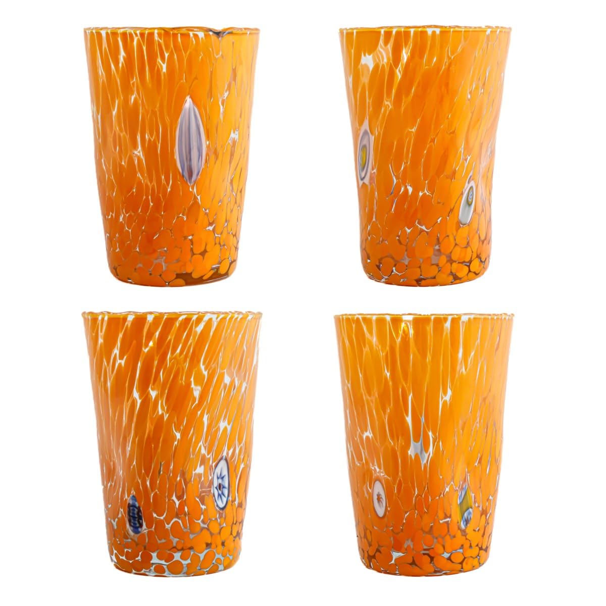 Verres en verre de Murano orange : le cadeau d'artisanat Millefiori parfait