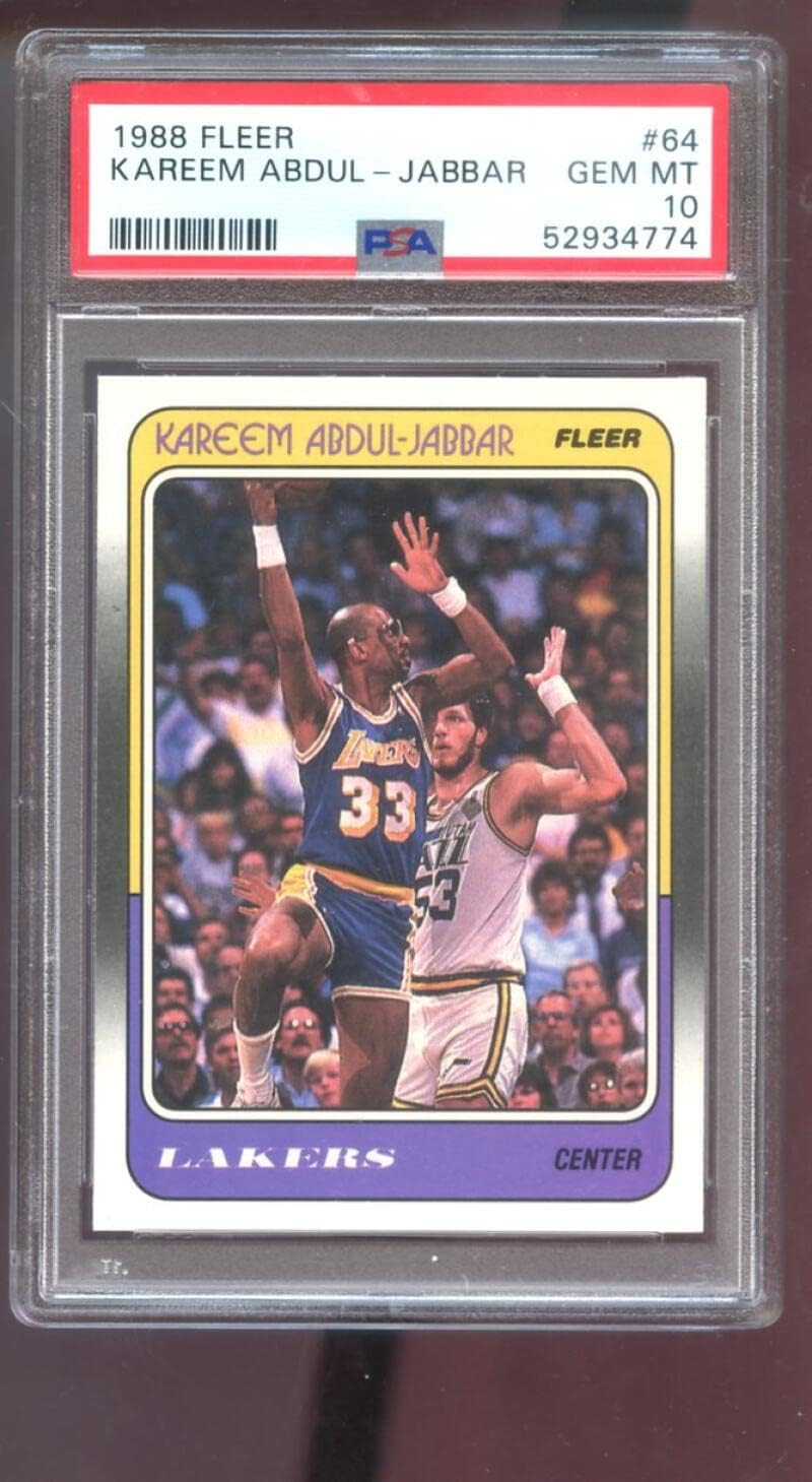 1988-89 Fleer #64 Kareem Abdul-Jabbar PSA 10 Graded Basketball Card NBA 1988 1989 Los Angeles Lakers 88 89 GEM MINT