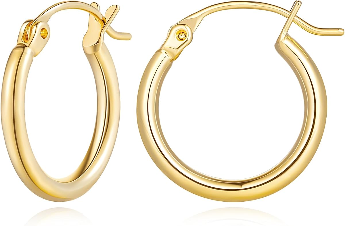 14K Gold Hoop Earrings for Women Timeless Lightweight Round Tube Comfort Fit Earrings
