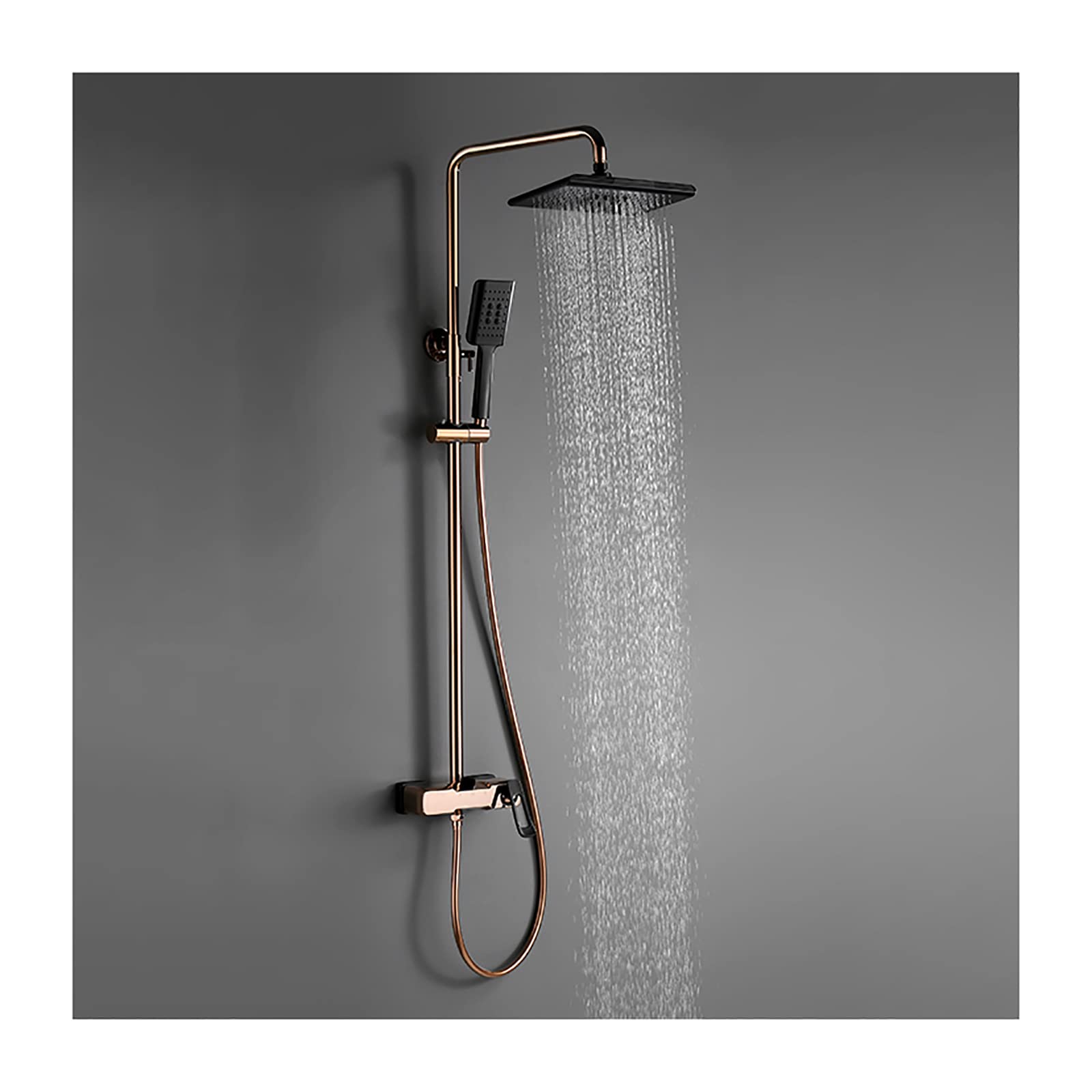 CWCQGH Shower with Rain Shower Head, Shower Combo Set Wall Mount Shower Faucet Set Single Handle Rain Mixer Shower Combo Set with Handheld Shower, Waterfall Tub Spout,Rose Gold Black