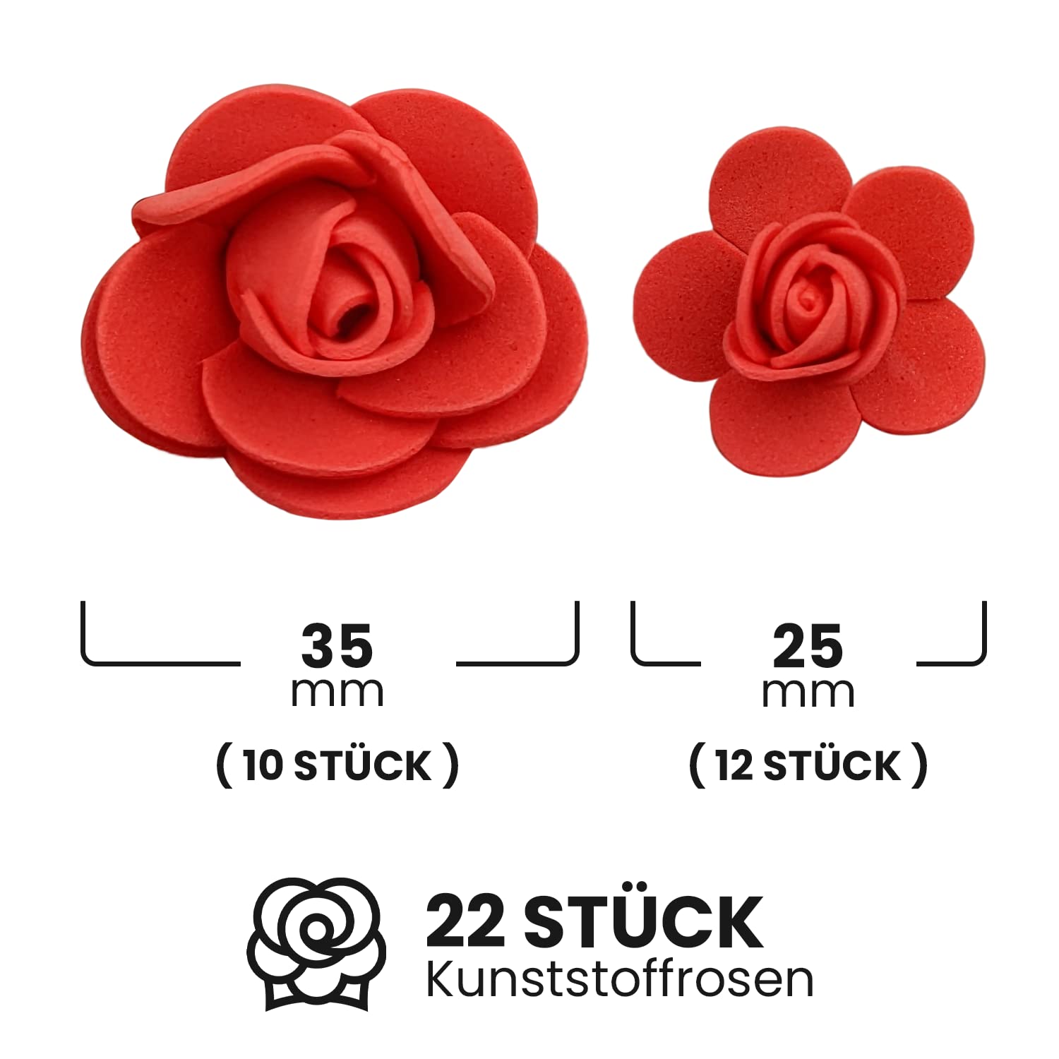 Netuno 22 Rose Artificiali In Schiuma Bianca - Fiori Finti Per Decorazioni Fai Da Te, Matrimonio, San Valentino, Comunione, Battesimo, Bouquet, Dimensioni 2,5 E 3,5 Cm