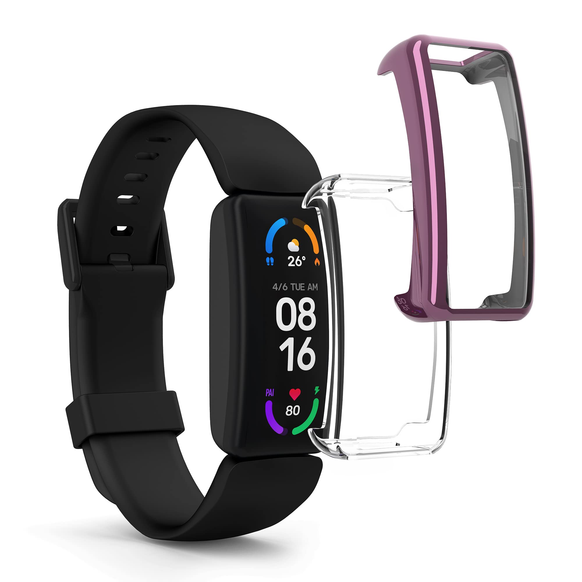 kwmobile Case Compatible with Fitbit Inspire 3 / Inspire 2 / Ace 3 Case - 2x TPU Silicone Fitness Tracker Cover - Transparent/Pink