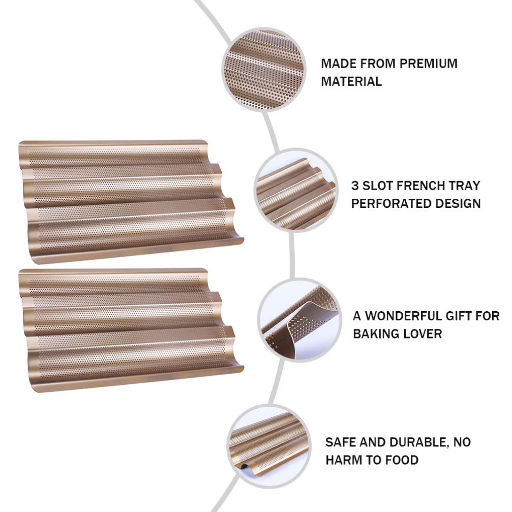 Cabilock Moules à Pain Design Perforé en Acier Carbone Lot de 2 Antiadhésifs 3 Vagues pour Pâtisserie et Cuisson de Pain la Maison