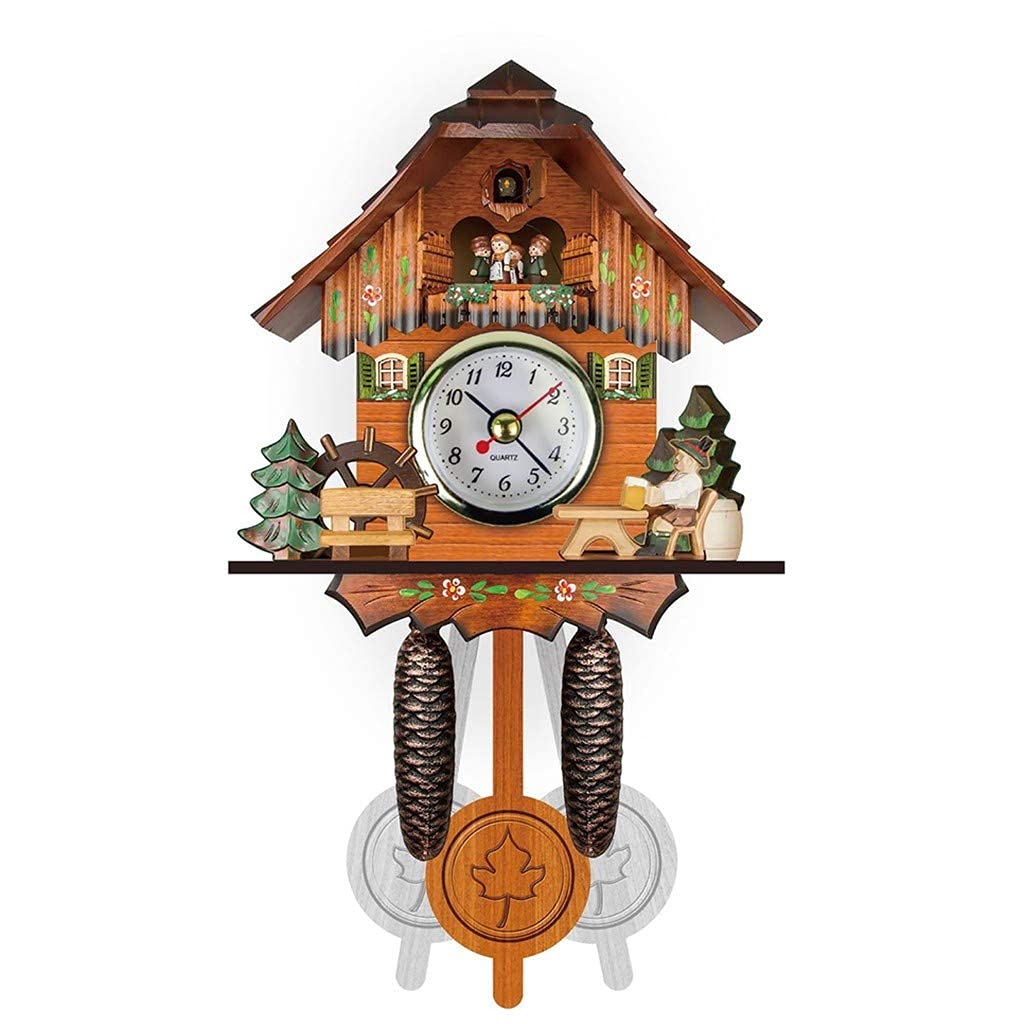 YRHH Cuckoo Wall Clock, Cuckoo Wall Clock Chime Alarm Clock, Deer/Maple Leaf/Little Bird Traditional Chalet Handcrafted Quartz Clock, Pendulum Clock