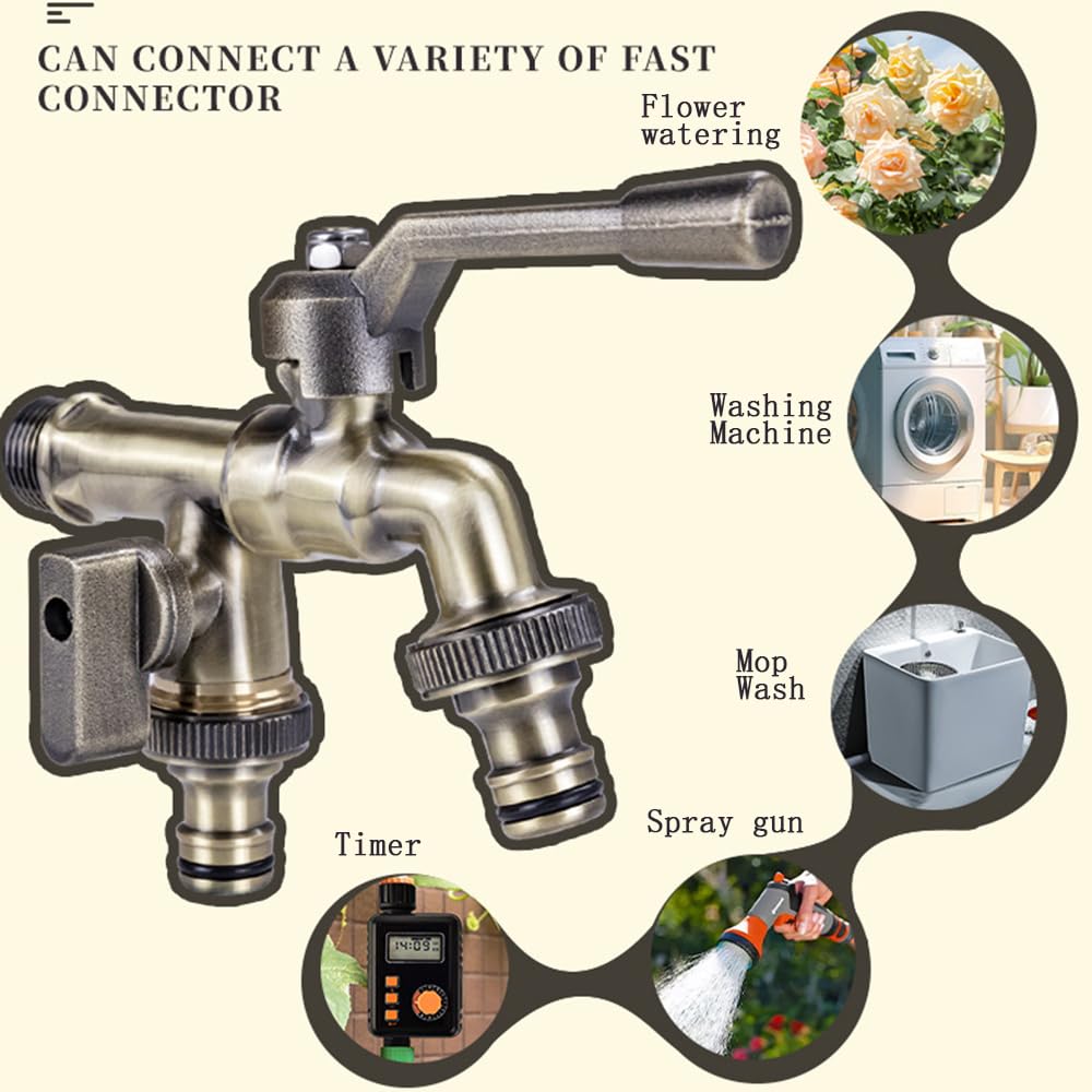 Robinet De Jardin Double Sortie En Laiton Massif Vintage Mural Pour Lave-linge Et Machine à Laver, Extérieur, Filetage G1/2, Tuyau Simple Froid
