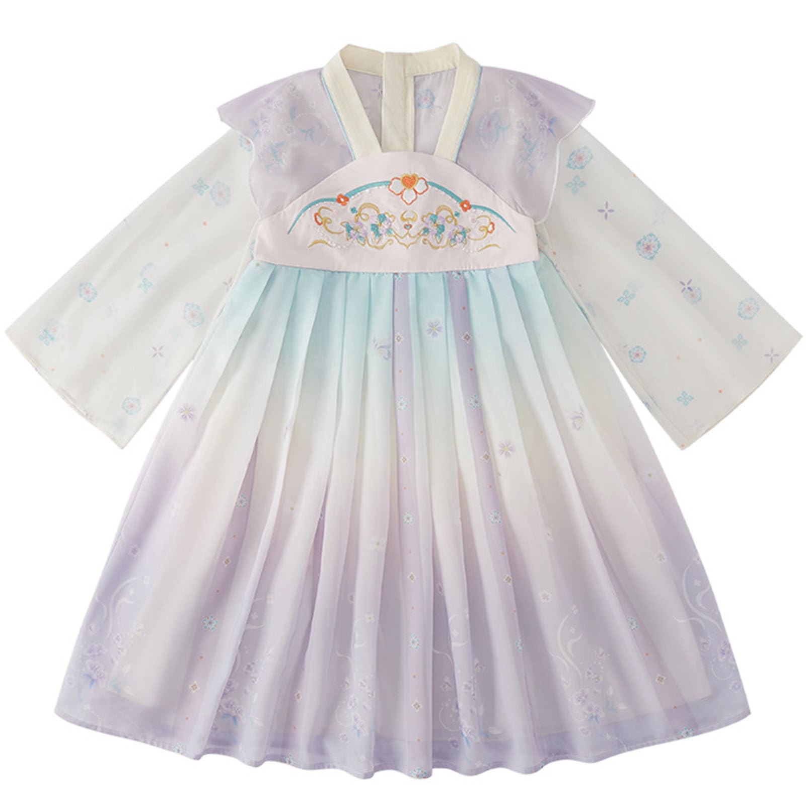 Letnia tradycyjna sukienka Hanfu dla dziewczynki i zestaw Cheongsam Qipao, chiński kwiatowy kostium z dynastii Ruqun Tang dla dzieci Dziecko, wróżka długimi rękawami strój Cosplay,150