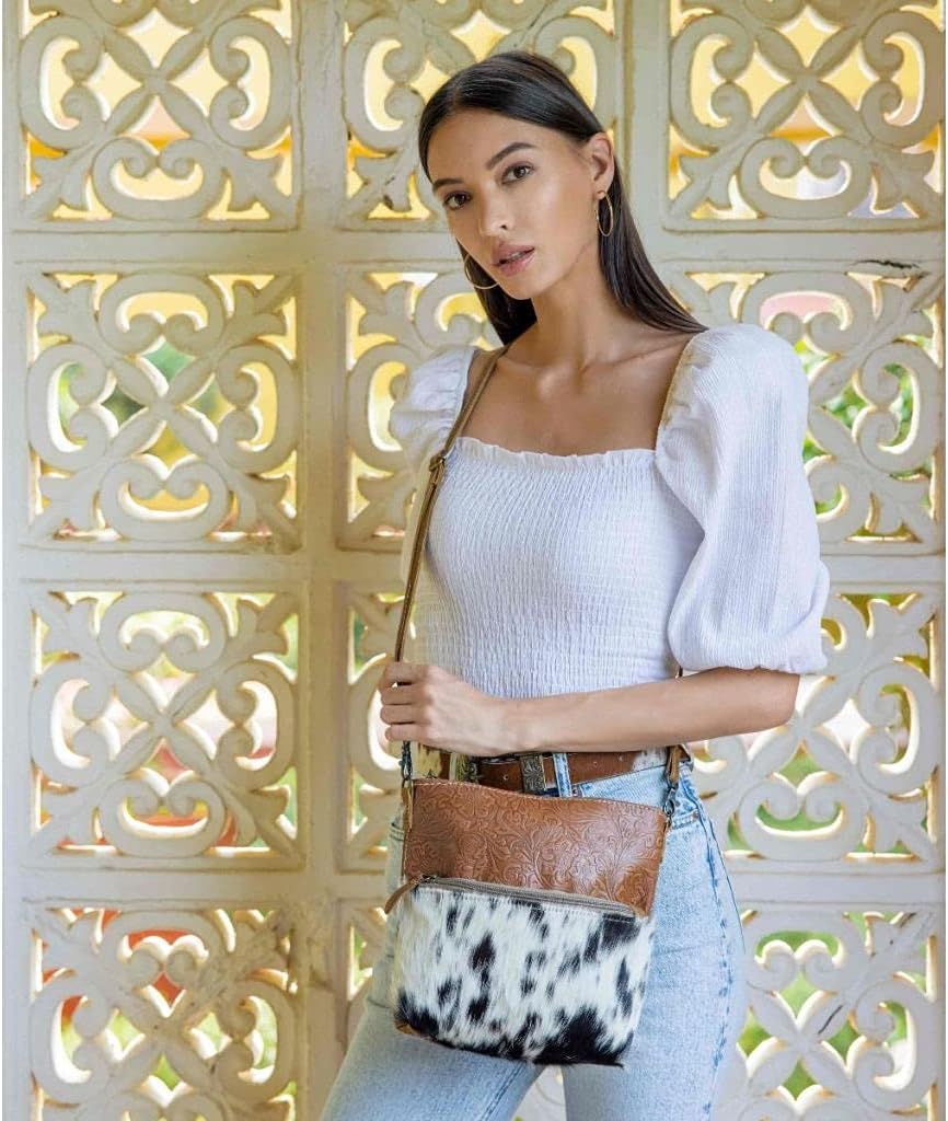 Myra Bag Tooled Leather Cow Hide Bag - Cow Hide Purses for Women with Hand-Etched Patterns, Tooled Leather Handbag for Women