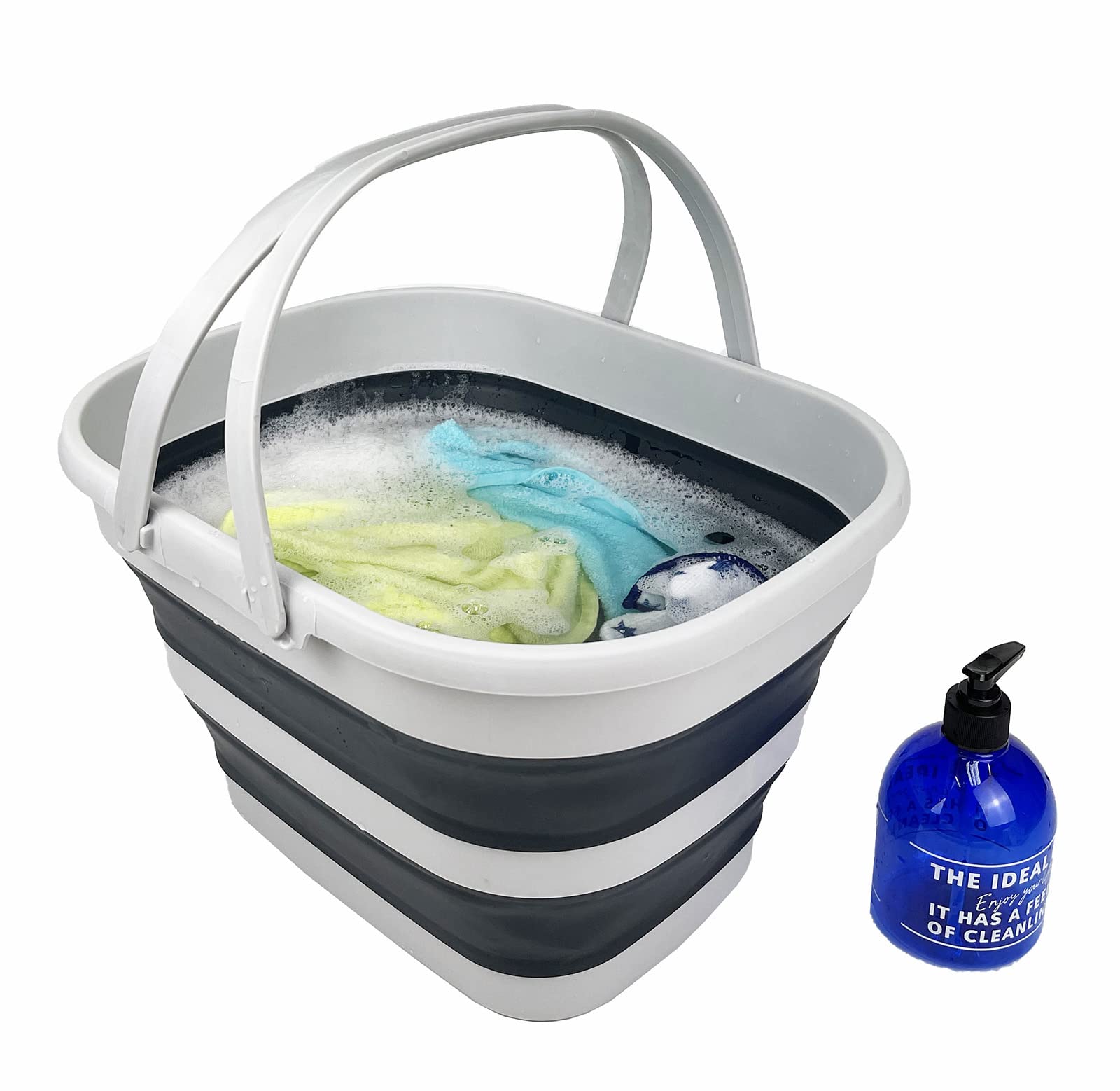 SAMMART Cestino pieghevole da 17 litri con manico, cestino da picnic portatile per esterni, borsa per la spesa pieghevole, contenitore salvaspazio (set di 2)