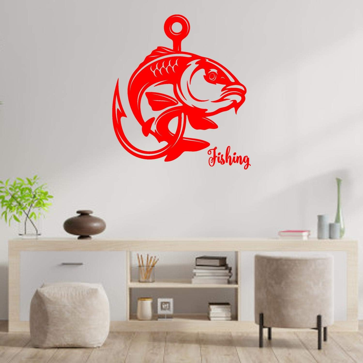 Fishing Hunting Style Sticker-Fish Sport Club Fishing Hobby-Wall Decal Sticker-Fisherman Catfish-Man Cave Club Room Wall Decor-BxSxK00-43-22-45x52 in