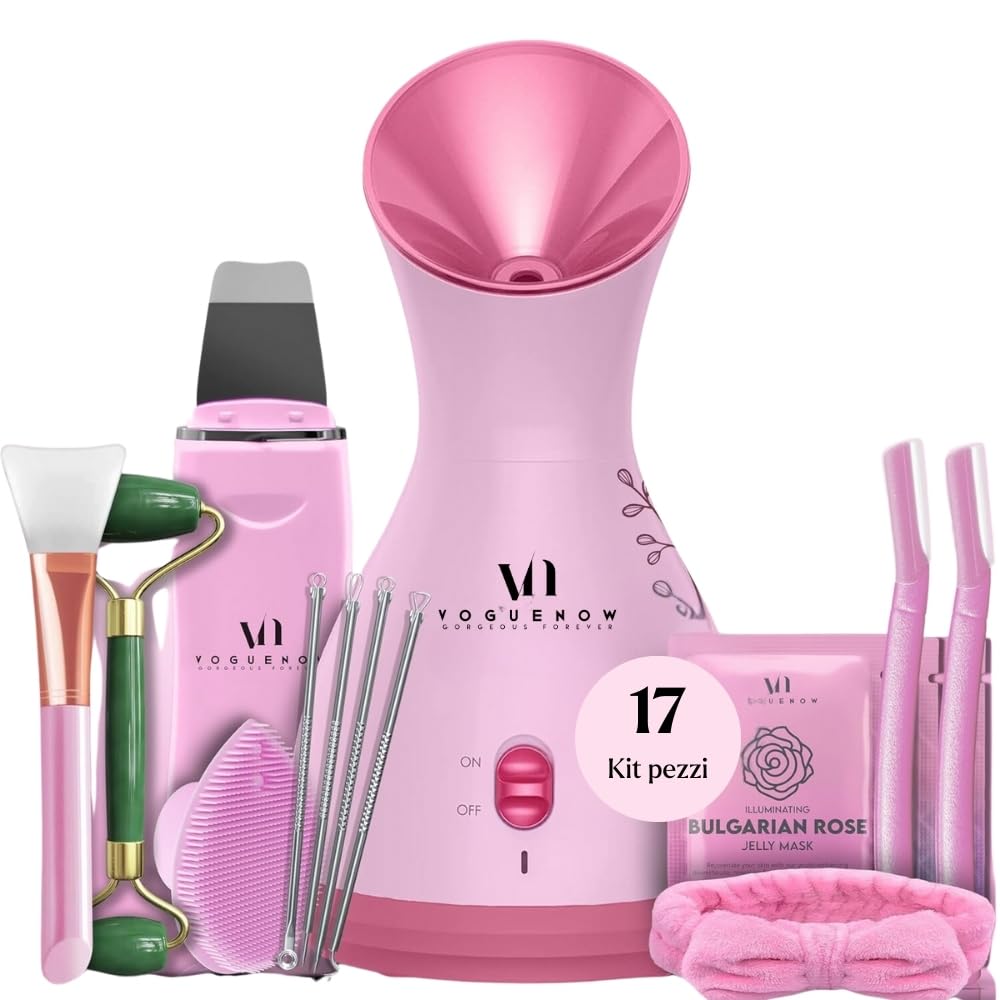 VogueNow Kit Spa per vaporizzazione del viso con 8 strumenti per la cura della pelle in omaggio | Vapore per la pulizia profonda del viso con modalità scalda-asciugamani e umidificatore