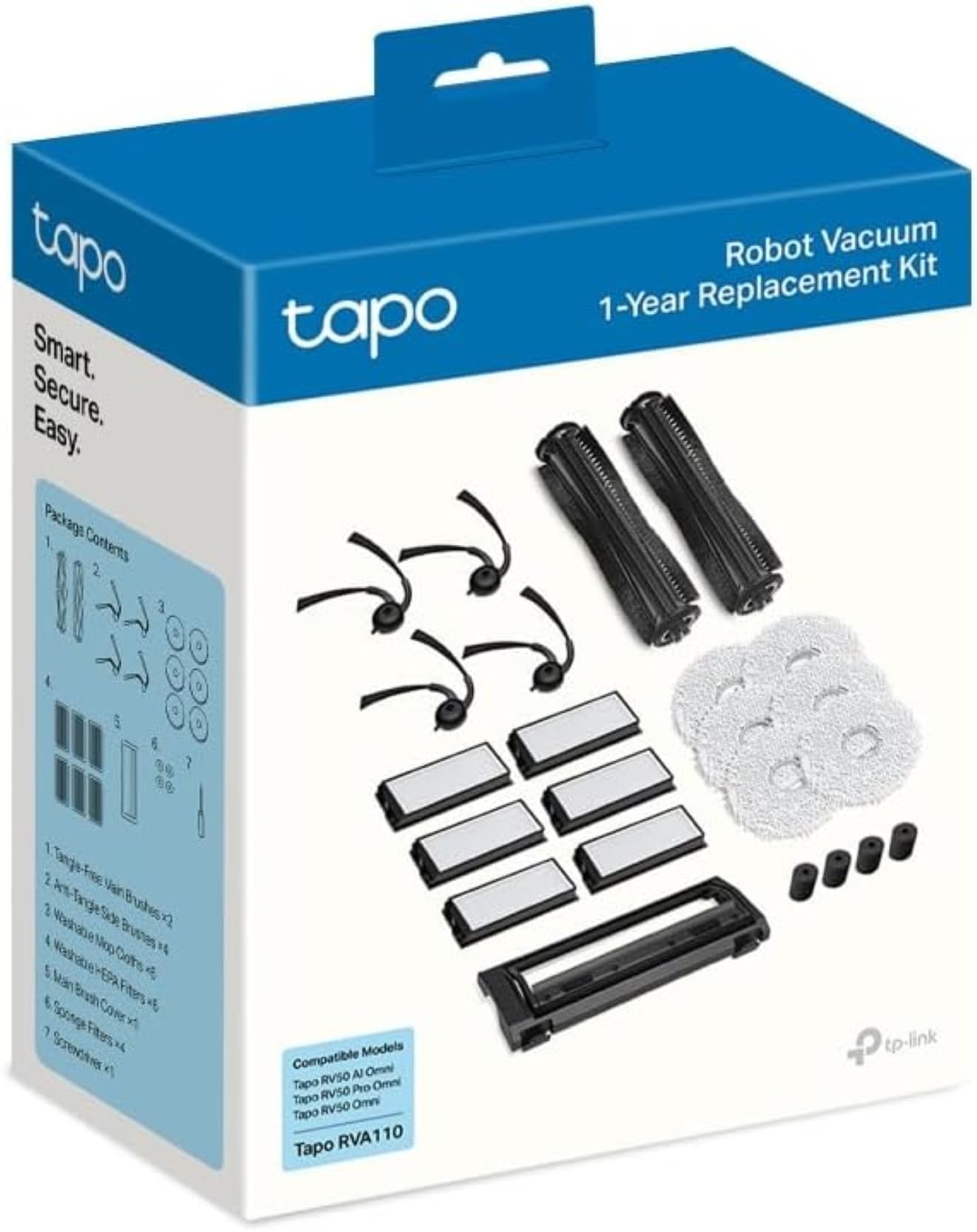 Tapo RVA110 - Kit de Repuestos para Robot Aspirador Tapo RV50 Omni/Pro Omni, Cepillos Antienredos, Filtros HEPA Lavables, Mopas y Accesorios de Reemplazo