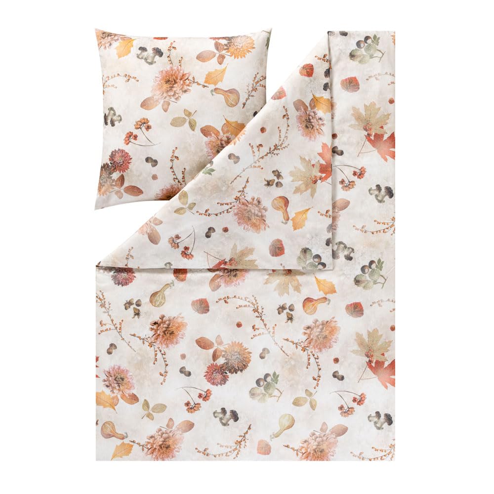 ESTELLA Bettwäsche Autumn Foliage | Kastanie | 135x200 cm + 80x80 cm | extra weich & wärmend|pflegeleicht & trocknerfest | ideale Winterbettwäsche | 100% Baumwolle