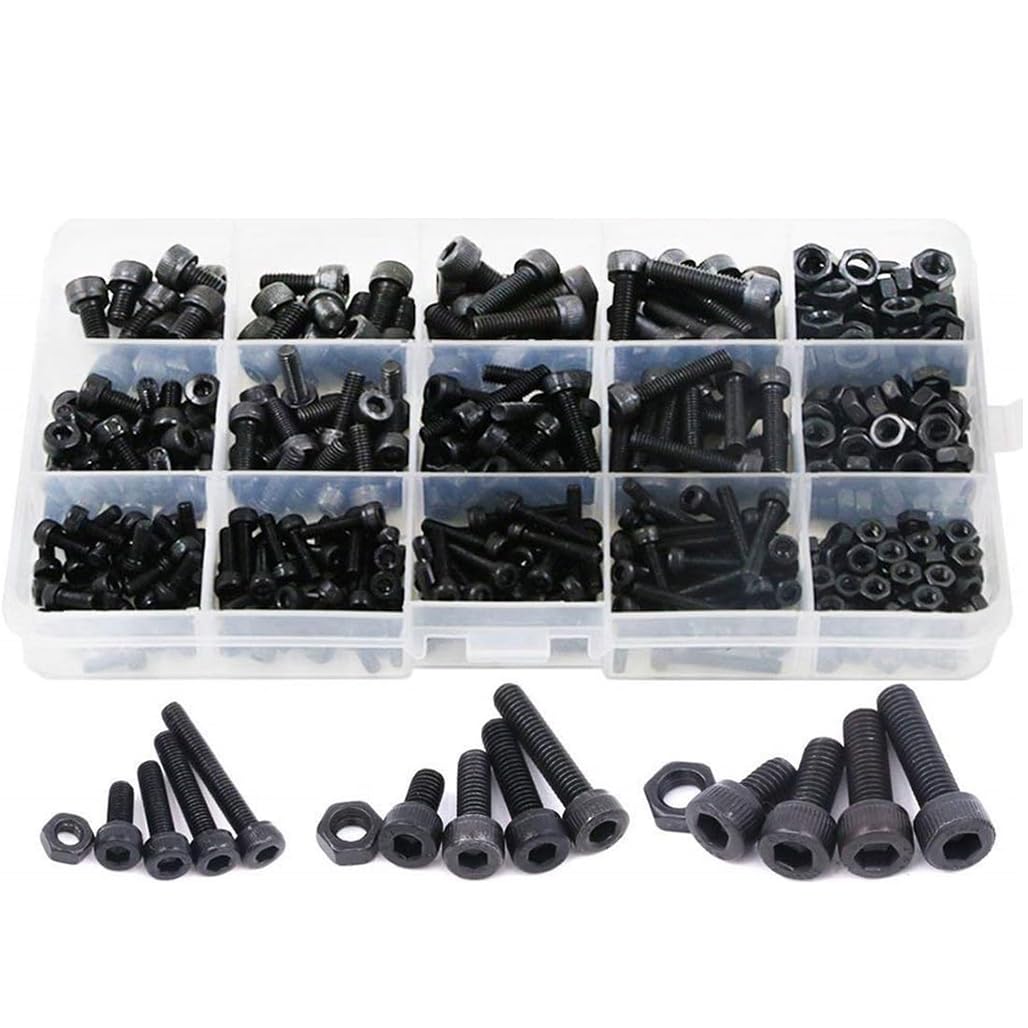 Goodern 460 Pcs M3 M4 M5 Hex Head Bolt Socket Cap Screws Nuts Assortment Kit,12.9 Grade Alloy Steel Black Zinc Plated and Anti Rust Metric Screw Set,Nuts and Bolts Assorted Set with Storage Box