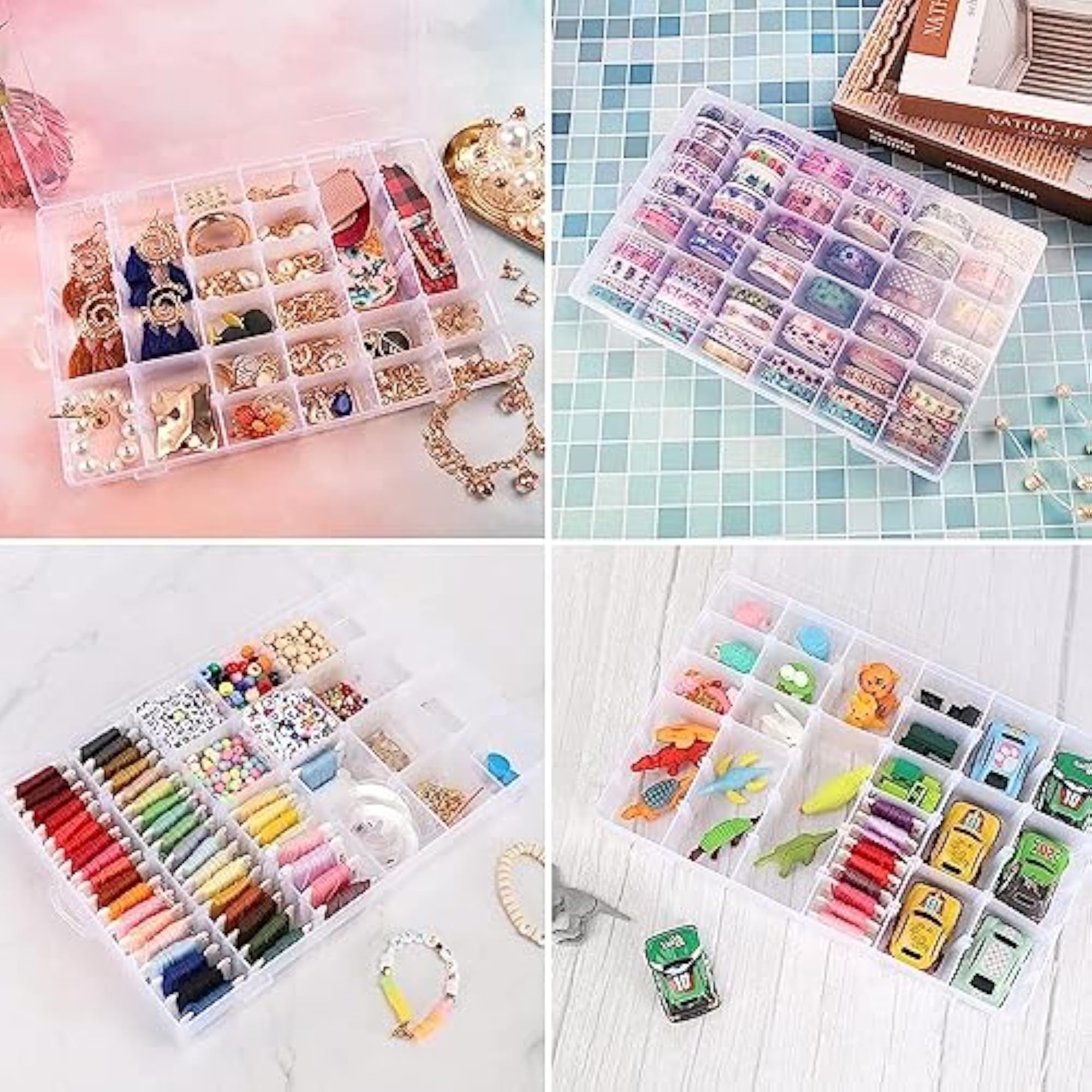 Plastic 36 Grid Multicolour Jewellery Organiser Box with Adjustable Dividers