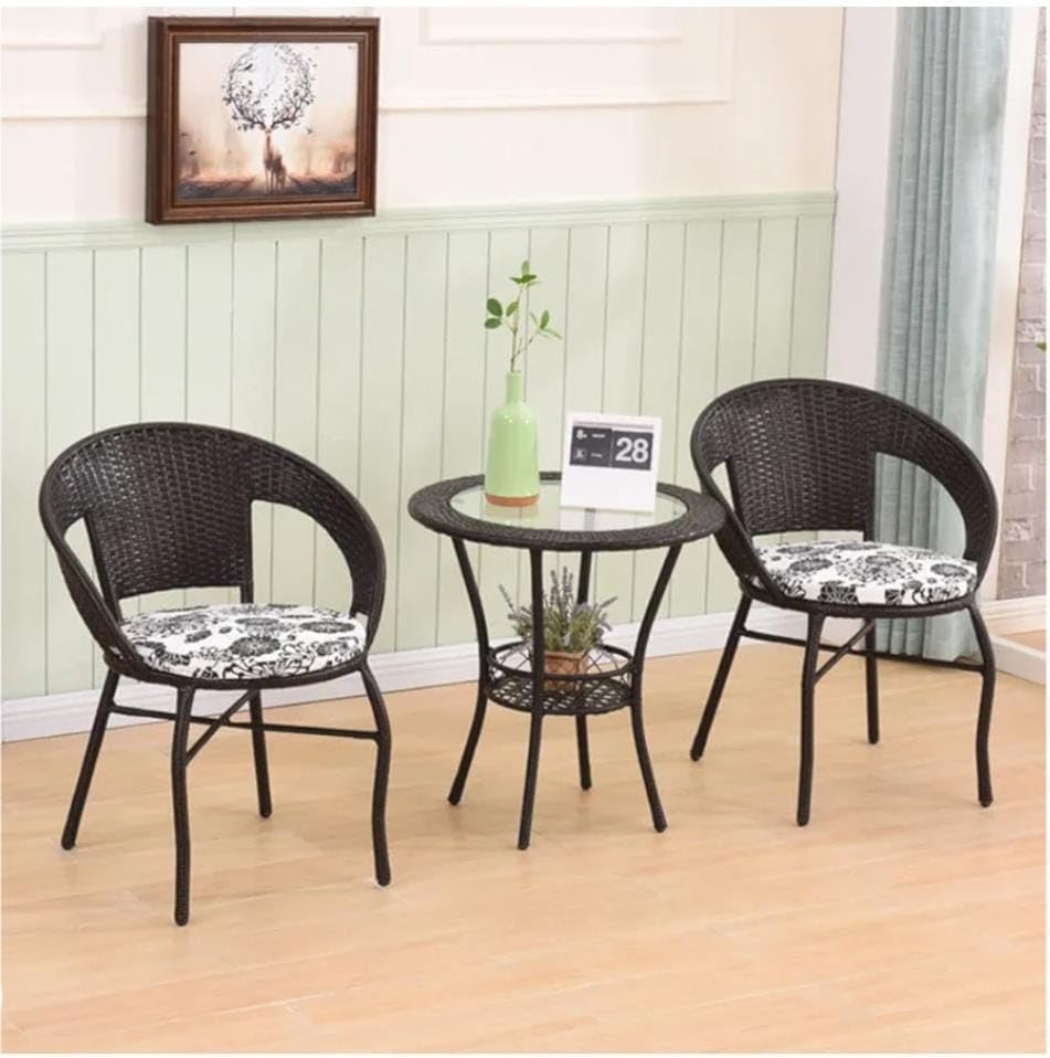 Image of 2+1 Outdoor Indoor Patio Furniture Sets Rattan Wicker Chair Patio Set Bistro Set Conversation Set Balcony Outdoor Garden Furniture Chair (Black with Multicolor Cushion)