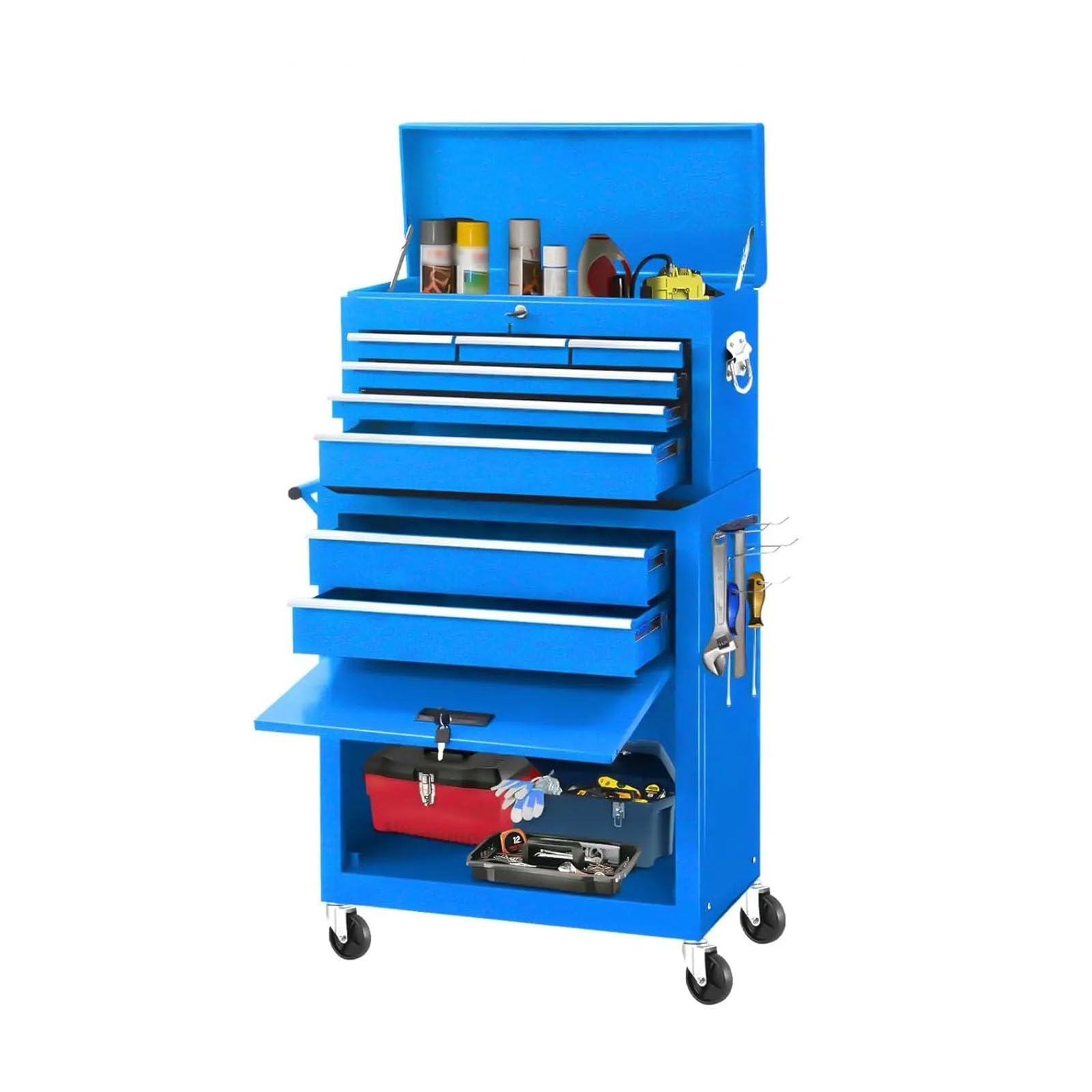 Portable Rolling Tool Chest with Detachable Top Box and Lockable Wheels | Heavy Duty Cabinet with Drawer Liners, for Garage, Warehouse & Repair Shop Storage and Toolbox(Blue)