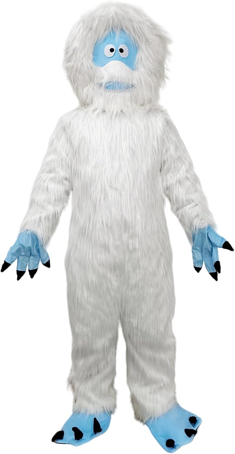 White Yeti Mascot Costume - Adult Size Full Body Snowman Monster Suit with Blue Paws