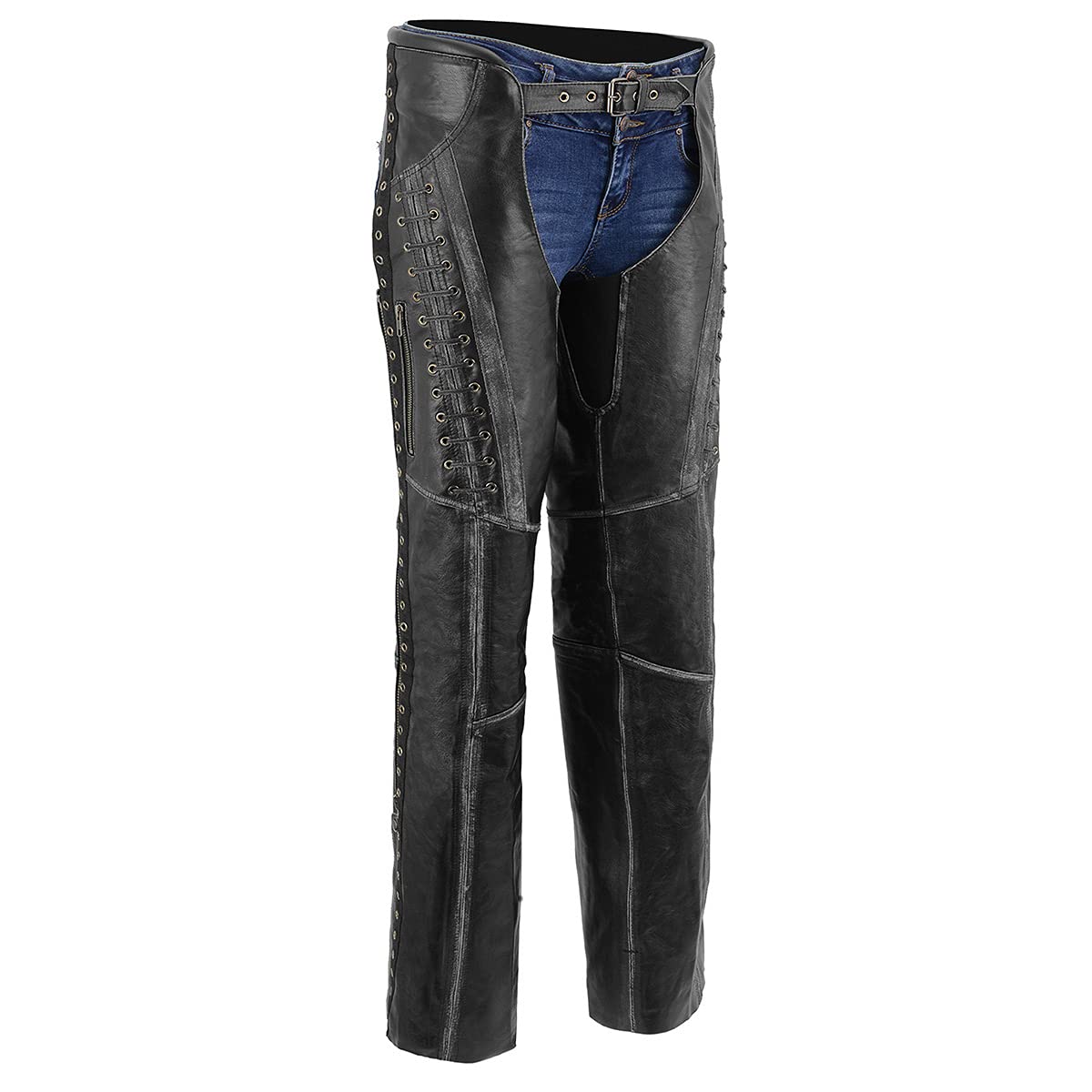 Milwaukee Leather Premium Black Leather Motorcycle Chaps for Women w/Rubbed Seams-Lace Detail MLL6526 - Large