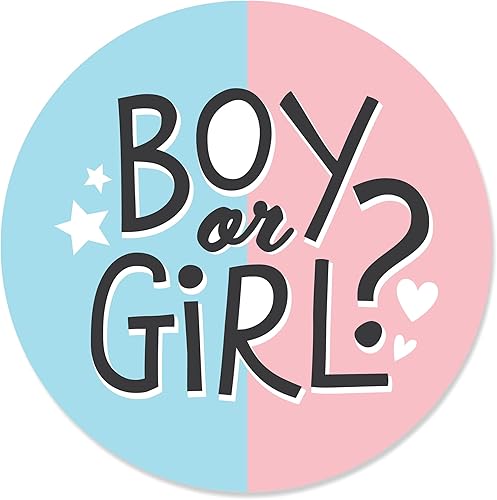 Big Dot of Happiness Baby Gender Reveal - Etiquetas adhesivas circulares para fiesta de equipo niño o niña, 24 unidades