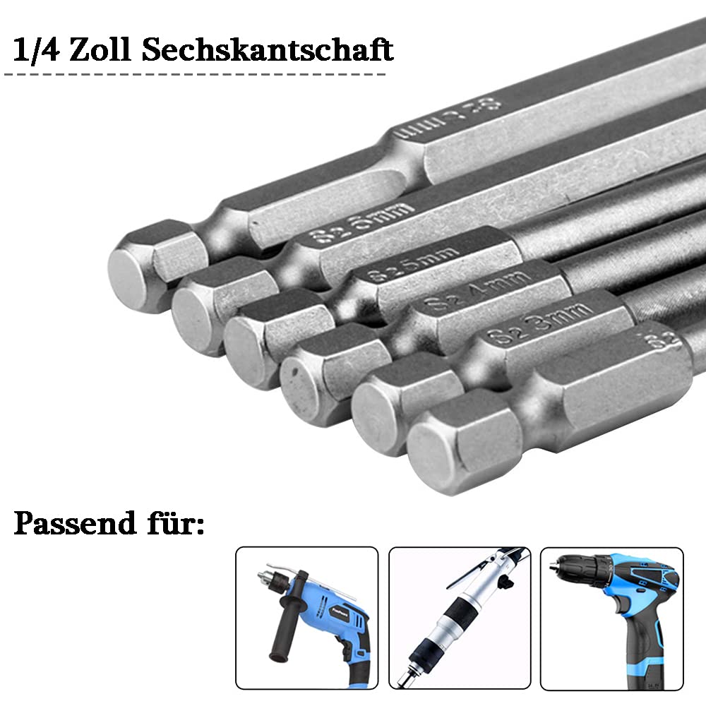 Mesee 23-częściowy zestaw długich końcówek do wkrętarek, stal S2, magnetyczne 1/4" sześciokątne końcówki Torx + zestaw końcówek krzyżowych + zestaw końcówek sześciokątnych, 100 mm